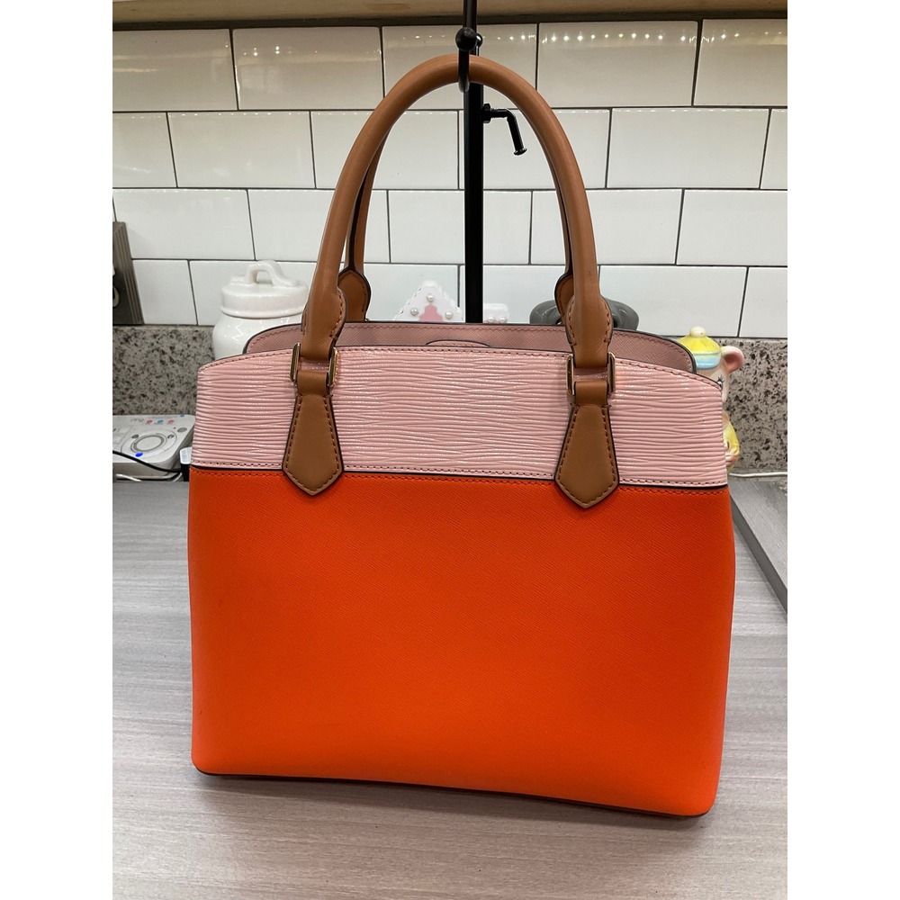 TORY BURCH ROBINSON ORANGE AND PINK COLOR BLOCK TOTE - Picture 3 of 12